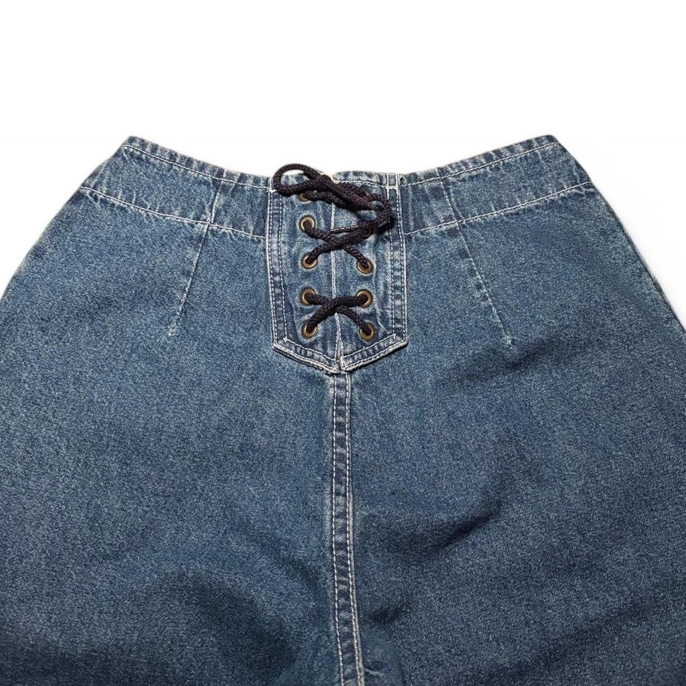 90’s Stevenson Aero Brand Overall Co Wide Leg Sailor Jeans Corset Back Tie - Picture 4 of 5